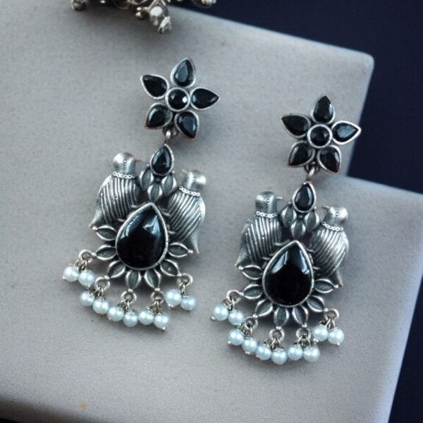 Graceful Monalisa Stone Bird Dangler Earrings ? Ethnic & Daily Wear Jewelry - "Black"