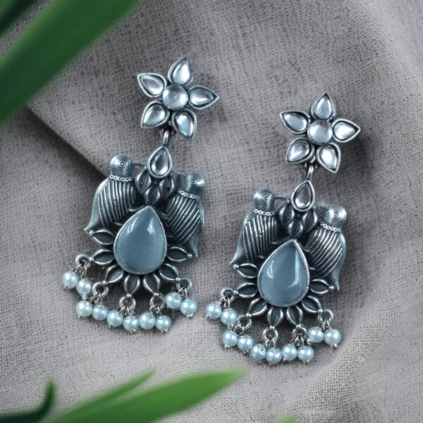 Graceful Monalisa Stone Bird Dangler Earrings ? Ethnic & Daily Wear Jewelry - "Grey"