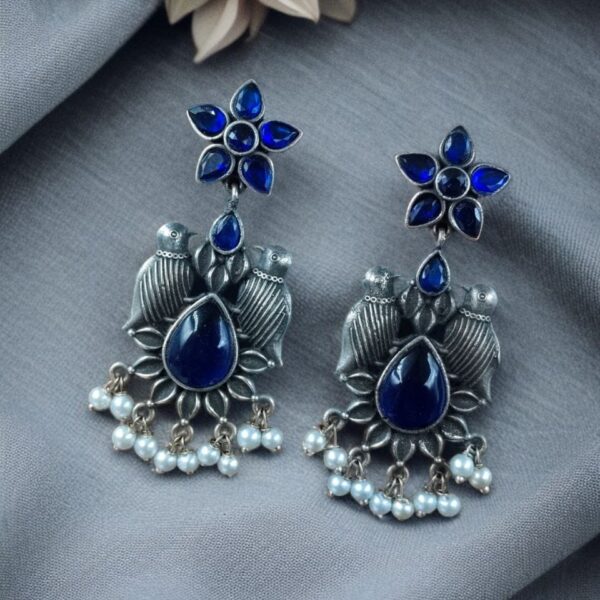 Graceful Monalisa Stone Bird Dangler Earrings ? Ethnic & Daily Wear Jewelry - "Blue"