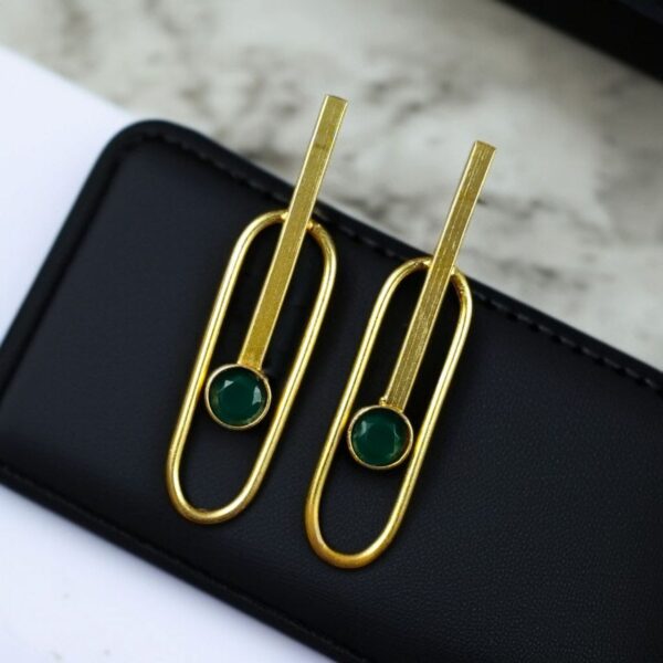 Stylish Western Style Gold Plated Unique Stud Earrings | Casual & Daily Wear Outfit Jewelry - "Green"