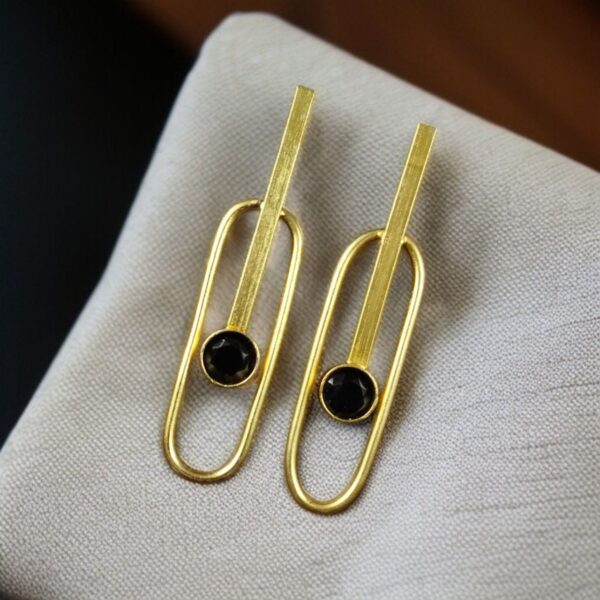 Stylish Western Style Gold Plated Unique Stud Earrings | Casual & Daily Wear Outfit Jewelry - "Black"