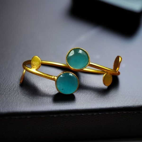 Contemporary Style Gold Plated Bangle Monalisa Stone ? Perfect for Office & Casual Outfits - "Aqua"