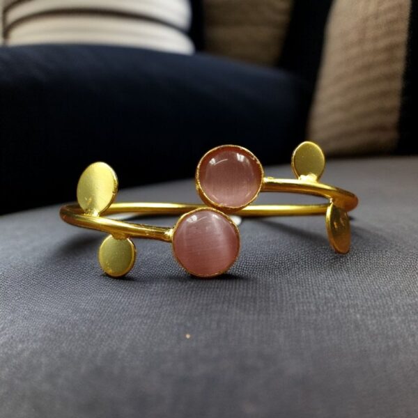 Contemporary Style Gold Plated Bangle Monalisa Stone ? Perfect for Office & Casual Outfits - "Baby Pink"