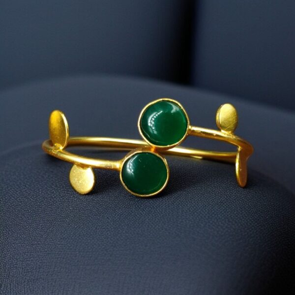 Contemporary Style Gold Plated Bangle Monalisa Stone ? Perfect for Office & Casual Outfits - "Green"