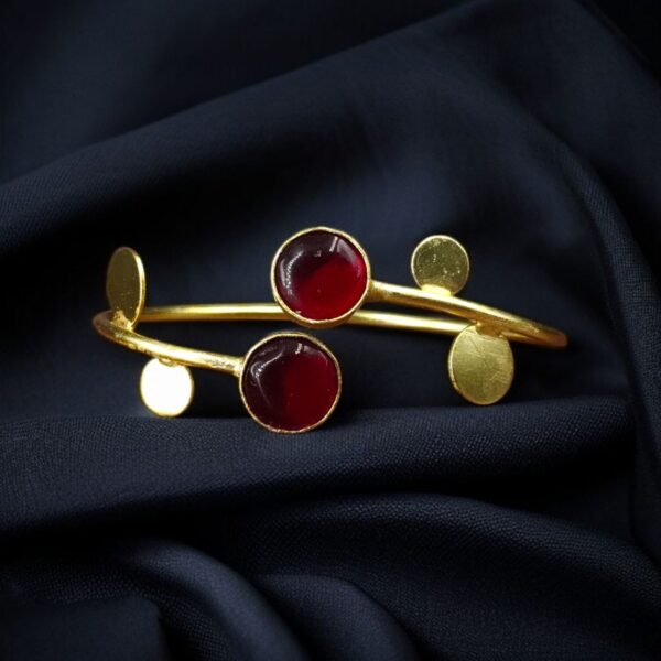 Contemporary Style Gold Plated Bangle Monalisa Stone ? Perfect for Office & Casual Outfits - "Red"