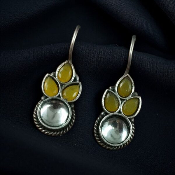 Trendy Silver Look Like Hook Earrings | Mind-blowing Oxidized Daily-wear Earrings - "Yellow"
