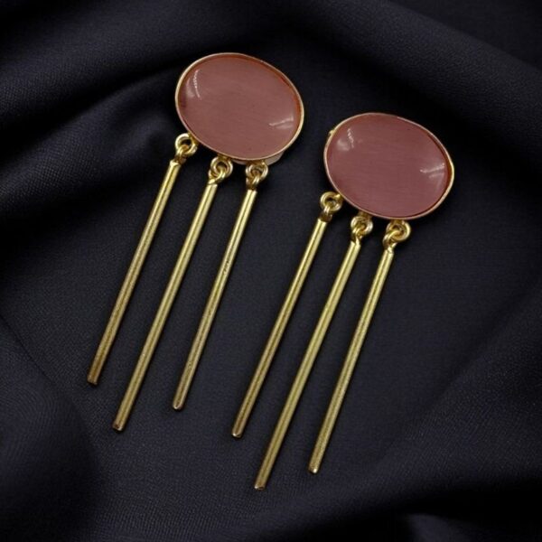 Elegant Golden Dangler Earrings with Monalisa Stone ? Perfect for Ethnic or Western Look - "Baby Pink"