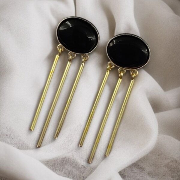 Elegant Golden Dangler Earrings with Monalisa Stone ? Perfect for Ethnic or Western Look - "Black"