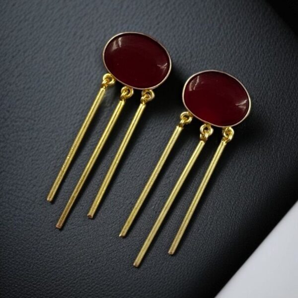 Elegant Golden Dangler Earrings with Monalisa Stone ? Perfect for Ethnic or Western Look - "Red"