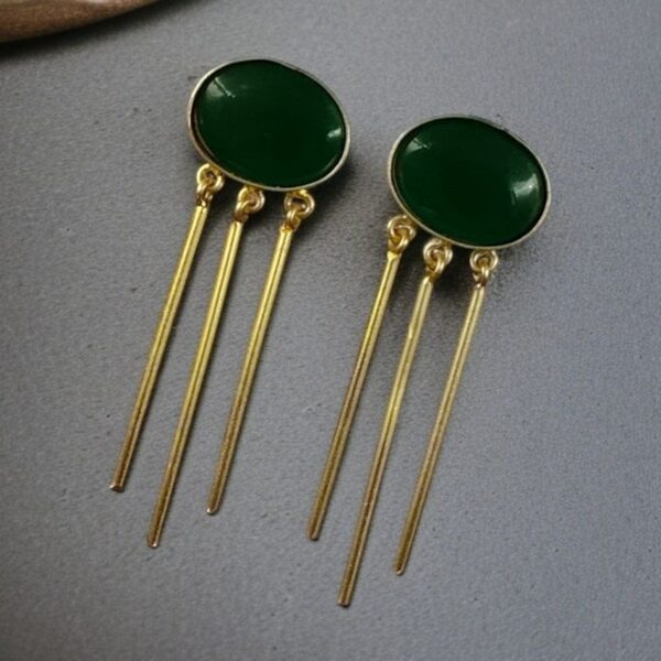 Elegant Golden Dangler Earrings with Monalisa Stone ? Perfect for Ethnic or Western Look - "Green"