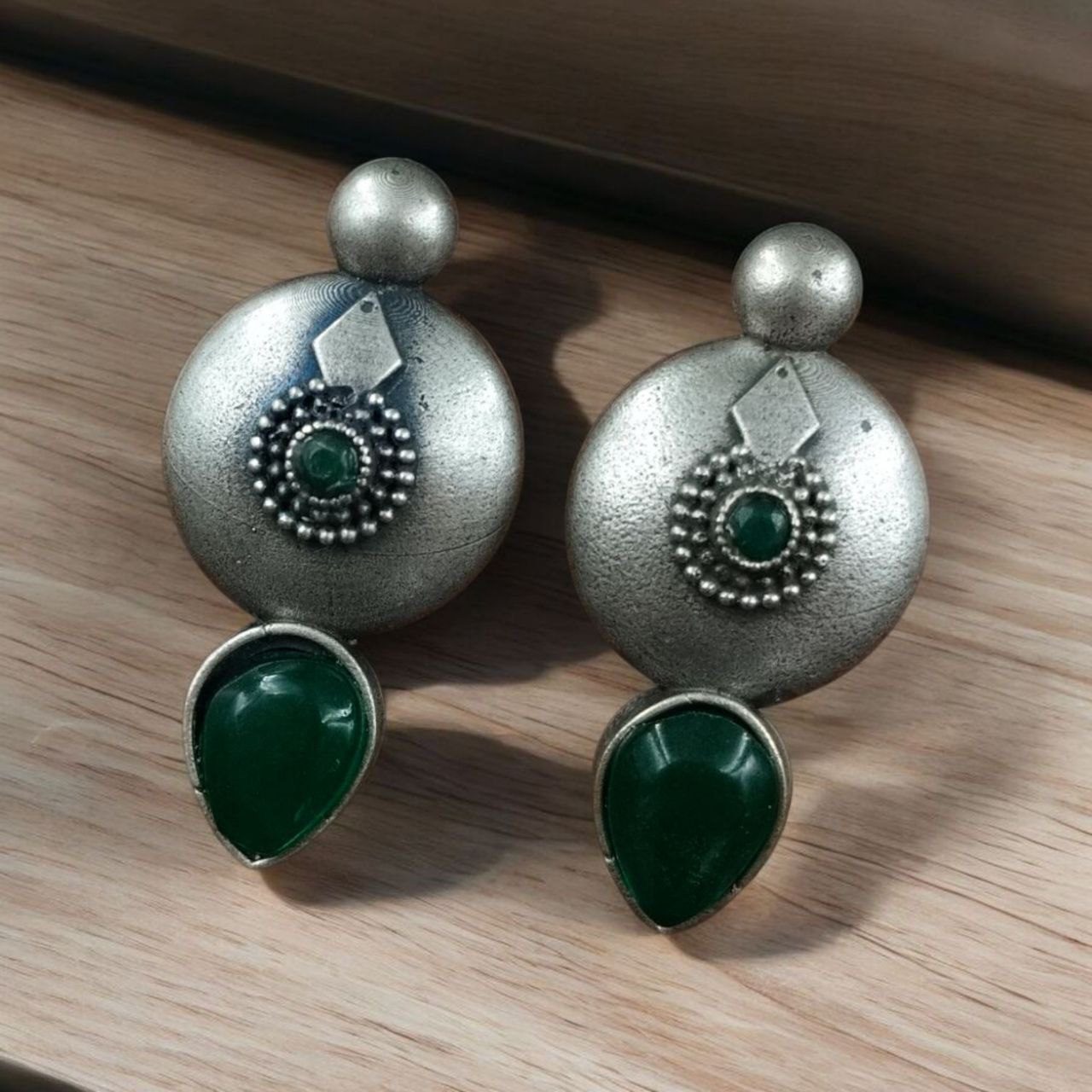 Antique Circle Stud Earrings with Best Silver Touch and Stone Detailing - Image 9