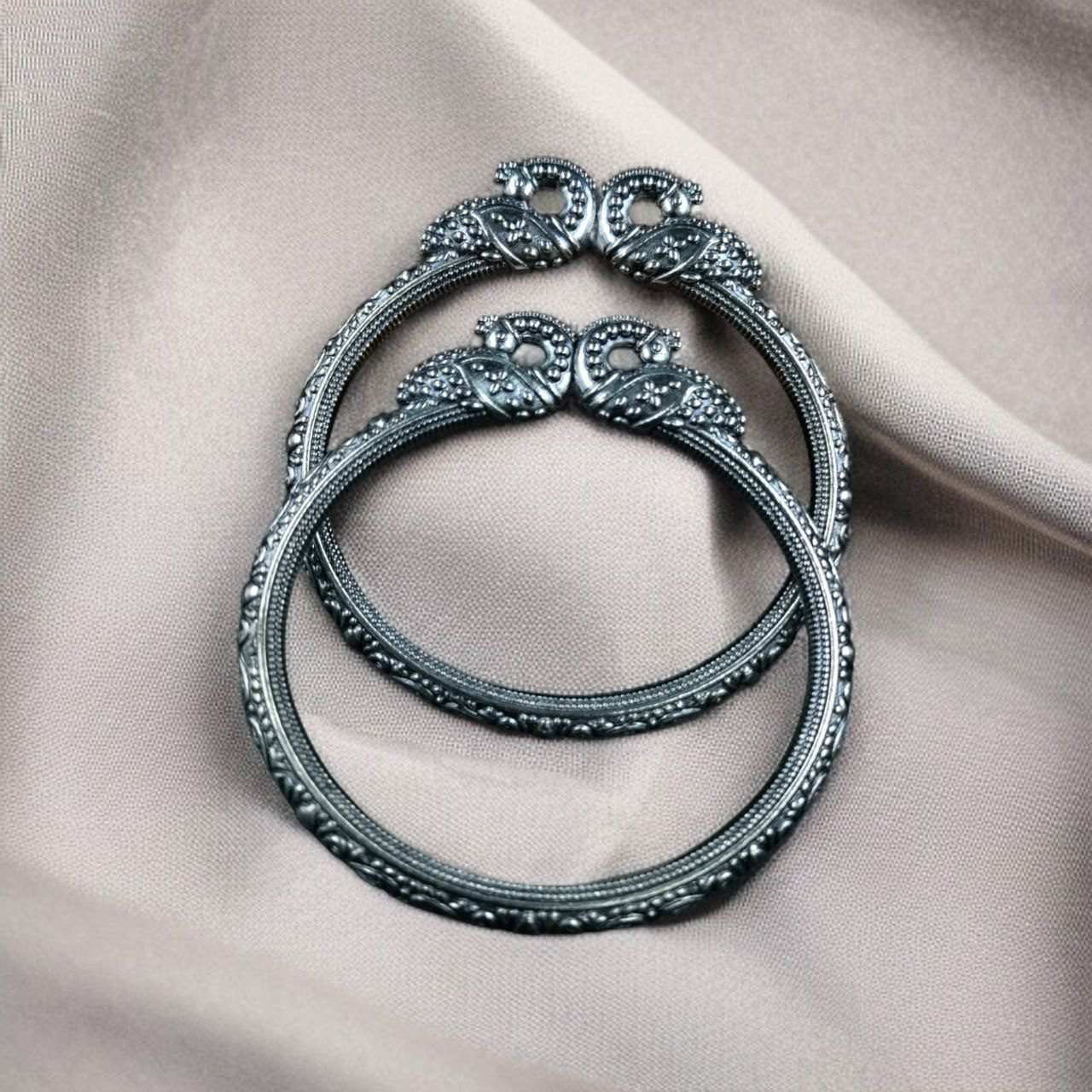 Silver Look Peacock Design Bangles ? Ethnic Oxidized Best Designer Kada for Girls - Image 2