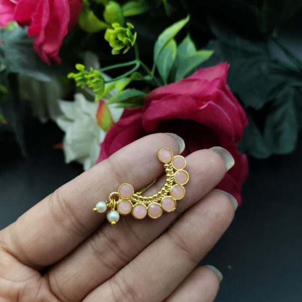 Best Handcrafted Gold Plated Nosepin with Stone and Pearl Detailing - "Baby Pink"