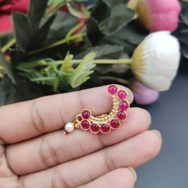 Best Handcrafted Gold Plated Nosepin with Stone and Pearl Detailing - "Pink"