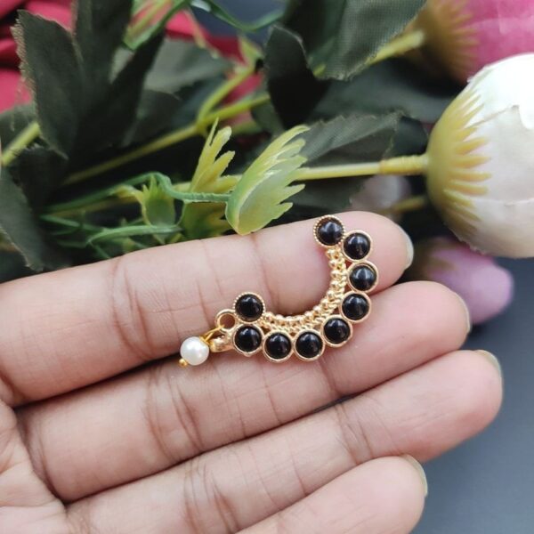 Best Handcrafted Gold Plated Nosepin with Stone and Pearl Detailing - "Black"