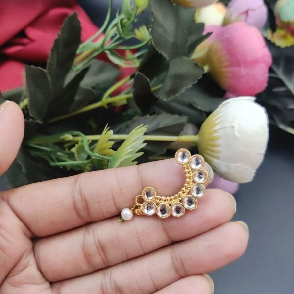 Best Handcrafted Gold Plated Nosepin with Stone and Pearl Detailing - "White"
