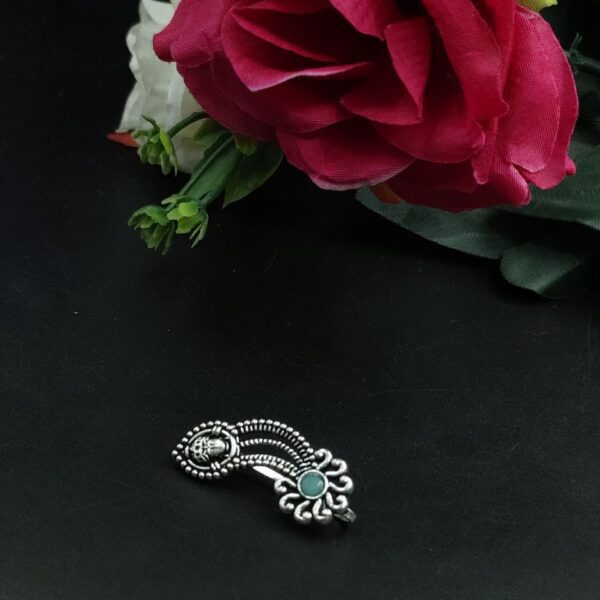 Lord Durga Oxidised Navratri Special Marathi Nath Press Nosepin - "Mint"