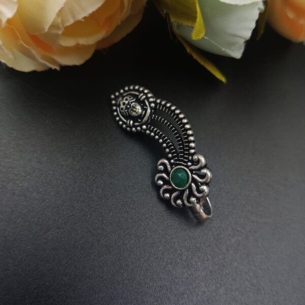 Lord Durga Oxidised Navratri Special Marathi Nath Press Nosepin - "Green"