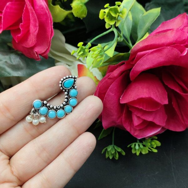 Traditional Oxidised Silver Plated Marathi Nath Press Nosepin - "Aqua"