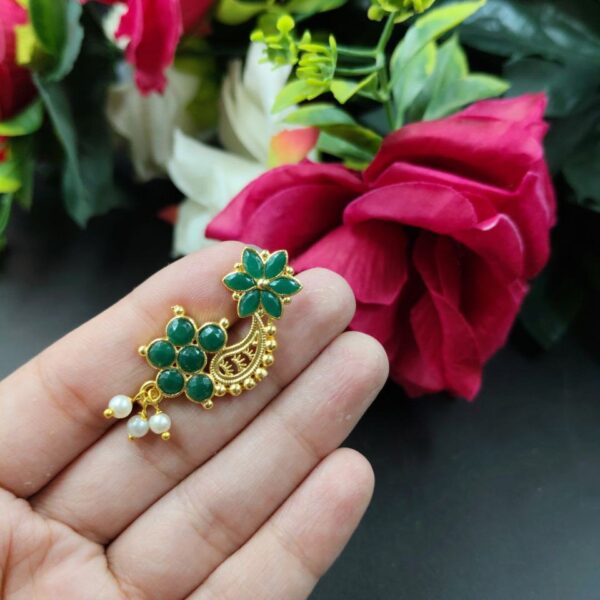 Gold Plated Marathi Style Stone Nosepin For Girls - "Green"