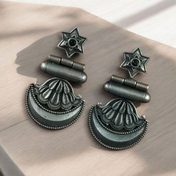Best Traditional Moon Dangler Earrings | Oxidised Stone Lightweight Jewelry - " Black"