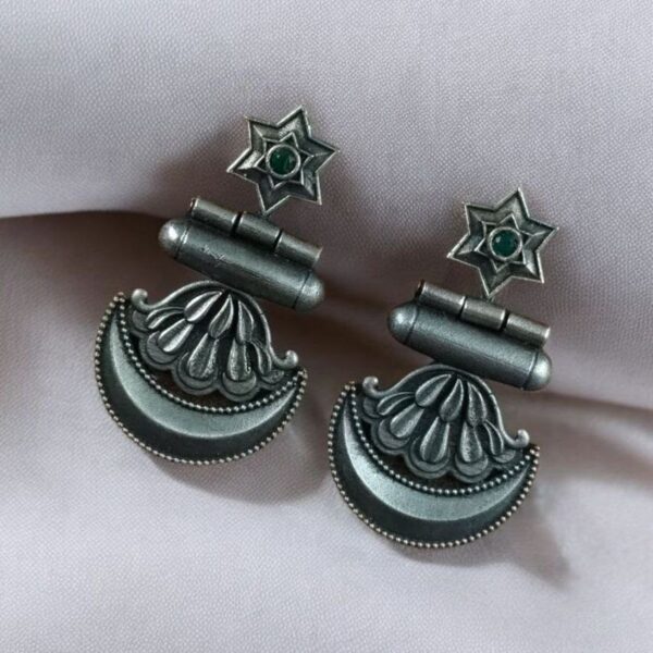 Best Traditional Moon Dangler Earrings | Oxidised Stone Lightweight Jewelry - "Green"