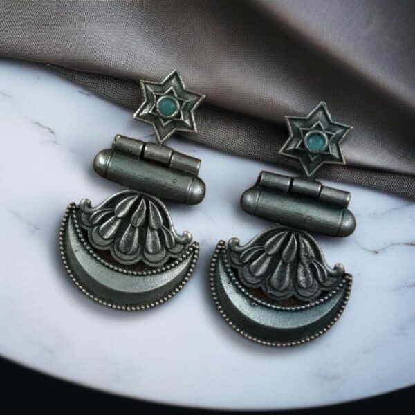 Best Traditional Moon Dangler Earrings | Oxidised Stone Lightweight Jewelry - "Mint"
