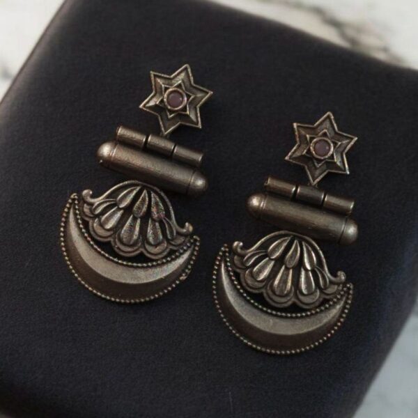 Best Traditional Moon Dangler Earrings | Oxidised Stone Lightweight Jewelry - "Baby Pink"