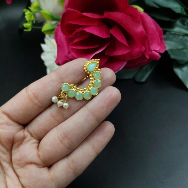 Marathi Style Golden Polish Nosepin For Girls - "Mint"