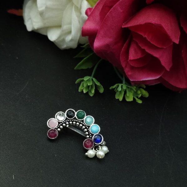 Attractive Oxidised Marathi Nosepin - Maharashtrian Nath - "Multi"