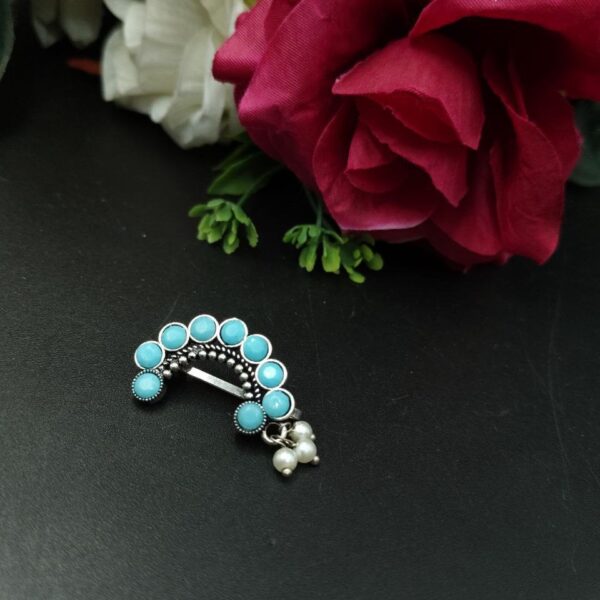 Attractive Oxidised Marathi Nosepin - Maharashtrian Nath - "Aqua"