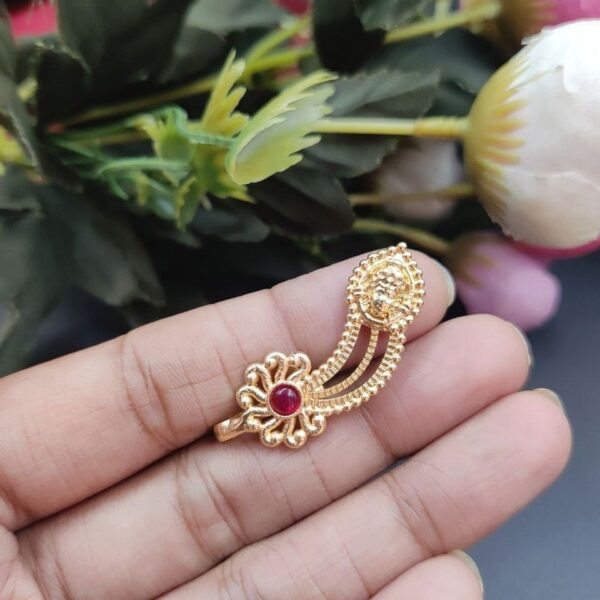 Marathi Style Navratri Special Golden Durga Nosepin For Girls - "Red"