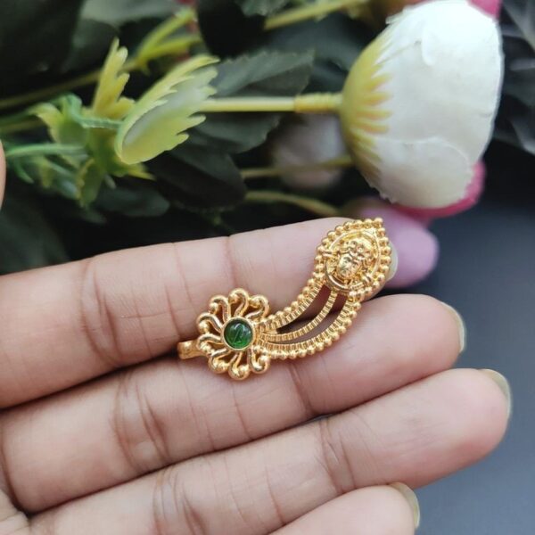 Marathi Style Navratri Special Golden Durga Nosepin For Girls - "Green"