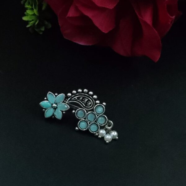 Adorable Oxidised Silver Plated Marathi Nath Press Nosepin - "Mint"