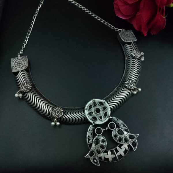 Antique Oxidized Bird Hasli Necklace | Best Classic Silver Look Like Jewelry - "Black"