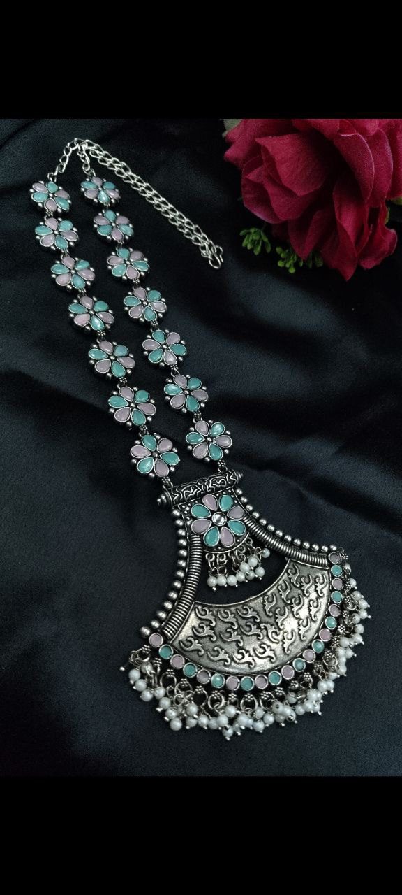 Designer Floral Art Oxidised Long Necklace ? Traditional Jewelry with Best Pearl & Stone Work - Image 11