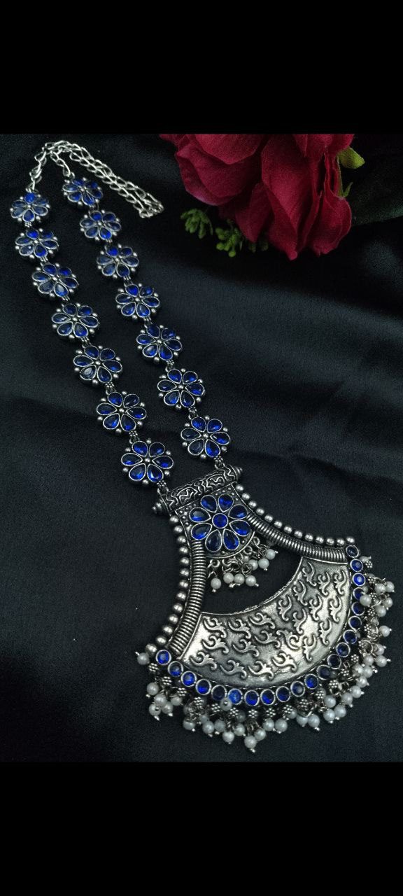 Designer Floral Art Oxidised Long Necklace ? Traditional Jewelry with Best Pearl & Stone Work - Image 10
