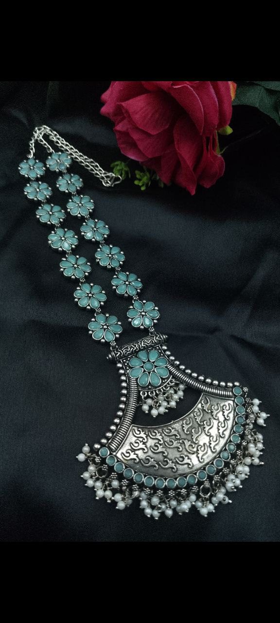 Designer Floral Art Oxidised Long Necklace ? Traditional Jewelry with Best Pearl & Stone Work - Image 9