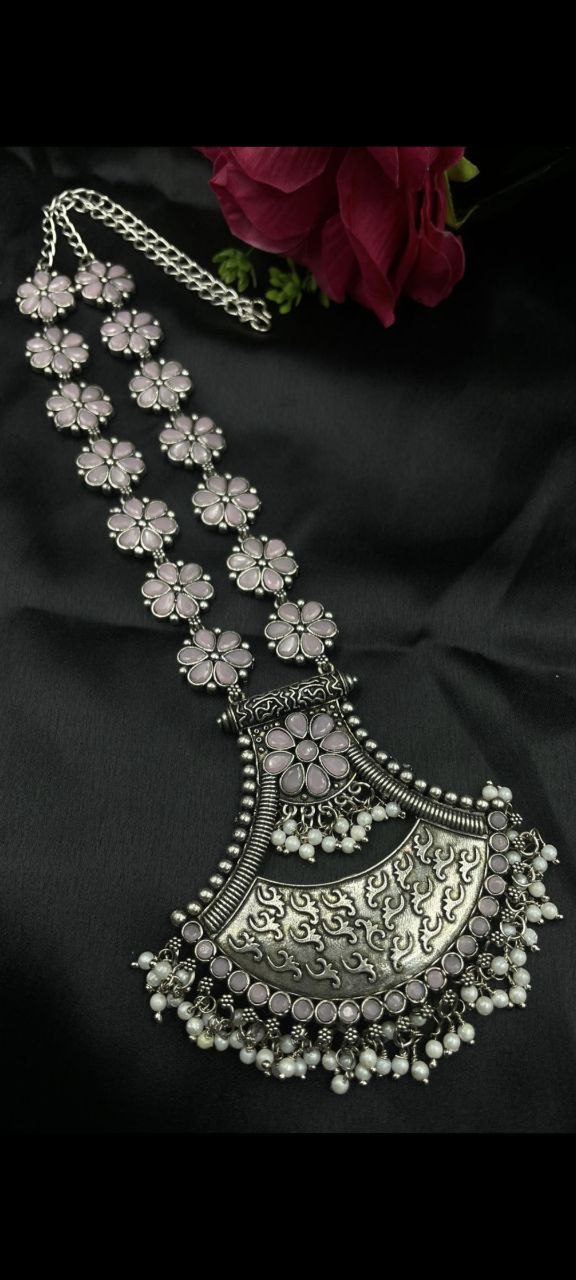 Designer Floral Art Oxidised Long Necklace ? Traditional Jewelry with Best Pearl & Stone Work - Image 5