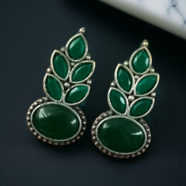 Traditional Oxidised Stud Earrings with Monalisa Stone ? Perfect Silver Plated Jewelry - "Green"