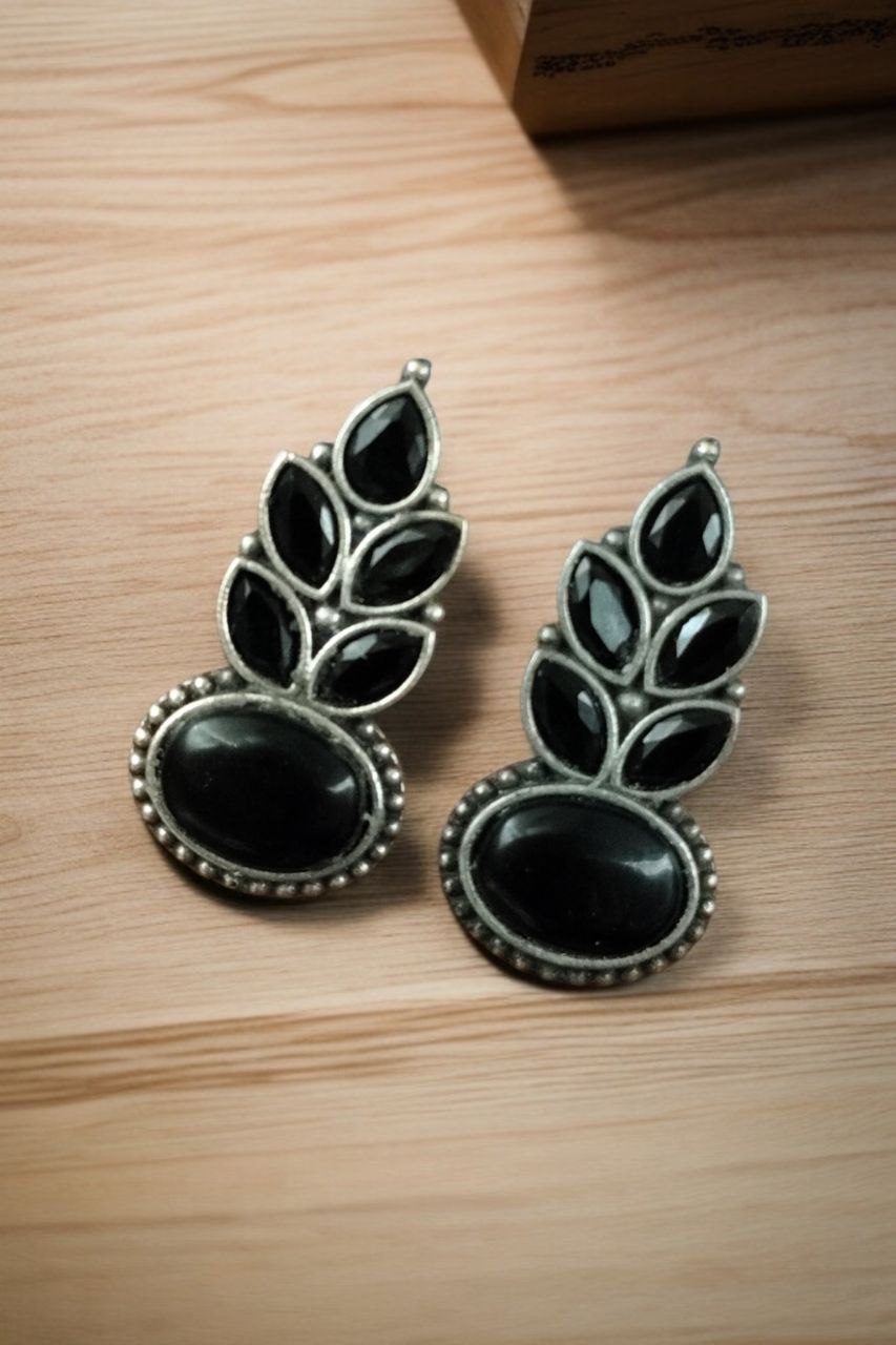 Traditional Oxidised Stud Earrings with Monalisa Stone ? Perfect Silver Plated Jewelry - Image 4