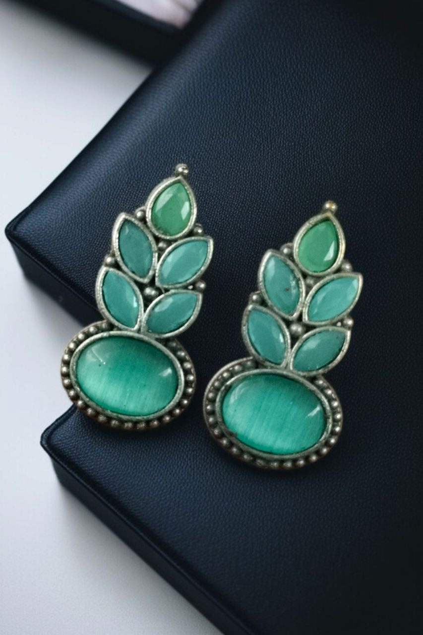Traditional Oxidised Stud Earrings with Monalisa Stone ? Perfect Silver Plated Jewelry - Image 10