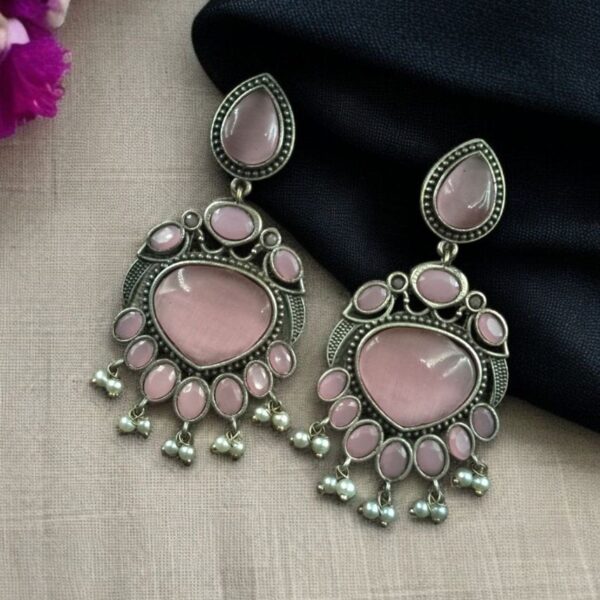 Affordable Oxidized Bird Silver Replica Stone Earrings | Premium Jewelry Gift For Her - "Baby Pink"