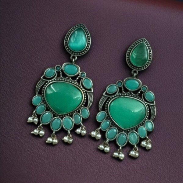 Affordable Oxidized Bird Silver Replica Stone Earrings | Premium Jewelry Gift For Her - "Mint"