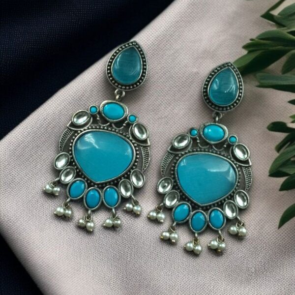 Affordable Oxidized Bird Silver Replica Stone Earrings | Premium Jewelry Gift For Her - "Aqua"