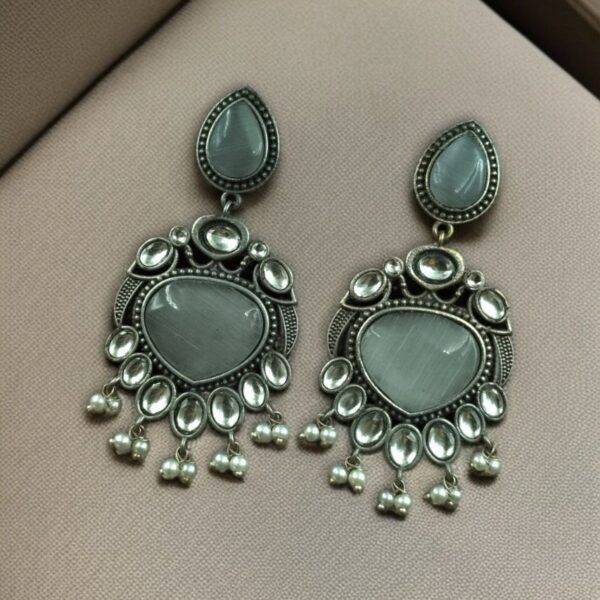 Affordable Oxidized Bird Silver Replica Stone Earrings | Premium Jewelry Gift For Her - "Grey"