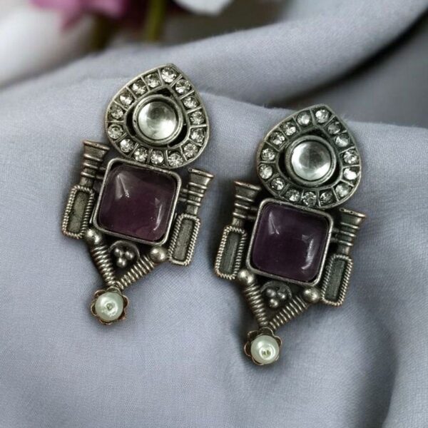 Fashionable Western Look Earrings | Unique Design Pearl & Monalisa Stone Jewelry for Women - "Amethyst"