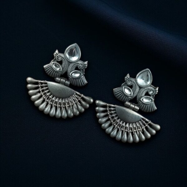 Oxidized Silver Plated Peacock Dangler Earrings | Best Traditional Ethnic Stone Detailing Jewelry - "White"