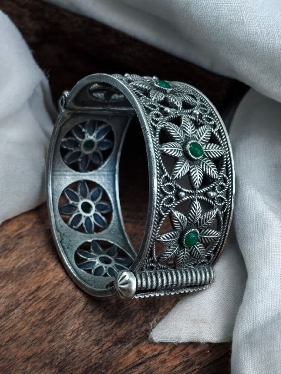 Traditional Oxidized Unique Flower Design Bangle | Silver Replica Ethnic Jewelry for Women - Image 6
