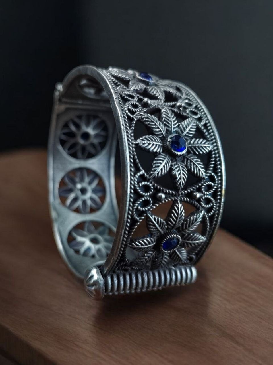 Traditional Oxidized Unique Flower Design Bangle | Silver Replica Ethnic Jewelry for Women - Image 9